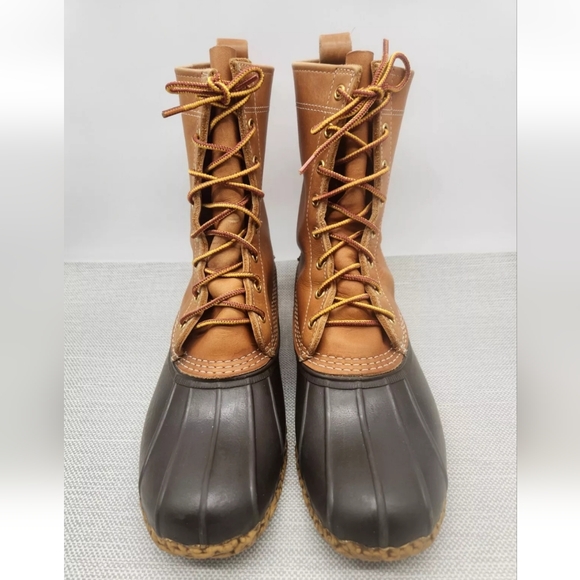 LL Bean duck boots size 7 M hunting waterproof rain rubber leather brown tan - Picture 3 of 15